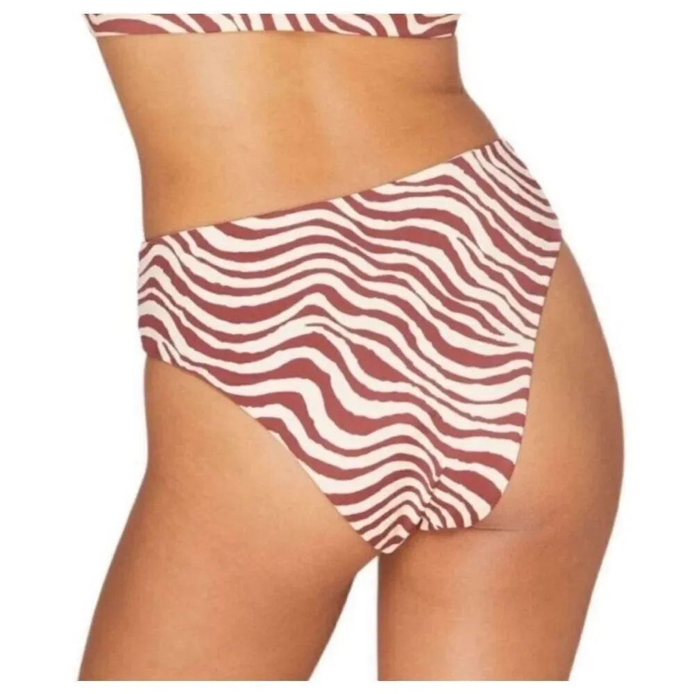 Andie Swim The Hipster Bikini Bottom Bias Stripe Truffle NWT XL